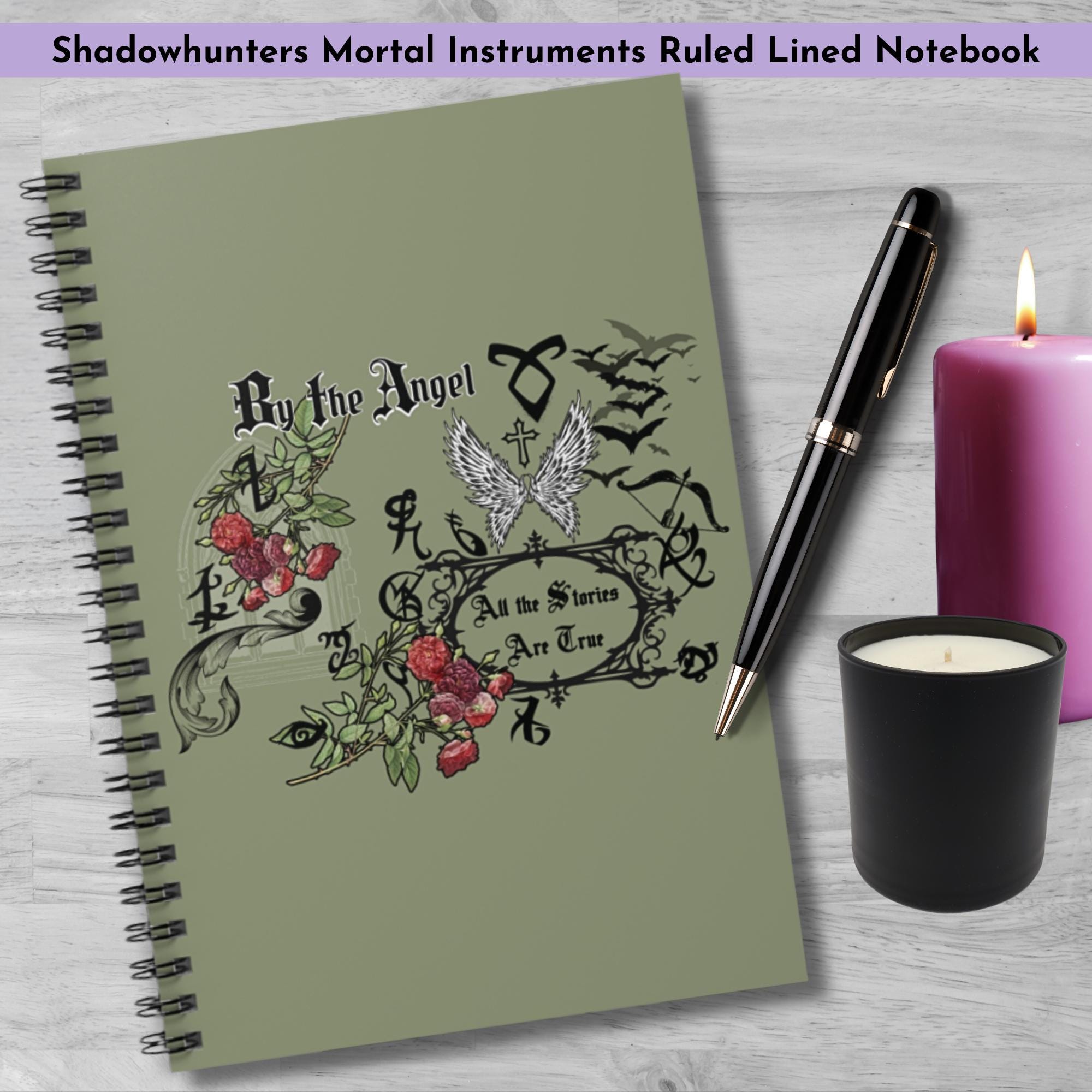 シャドウハンター モータルインストゥルメンツ ノートブック、エンジェリックルーンジャーナル、ジェイスとクラリーのノート、シティ・オブ・ボーンズ  罫線入り - Etsy 日本, image size:2000x2000