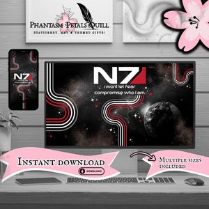Sfondo desktop Mass Effect / Sfondo per computer N7 / Configurazione PC da gamer fantascientifico / Configurazione di gioco Mass Effect RPG / Sfondo per cellulare fantascientifico