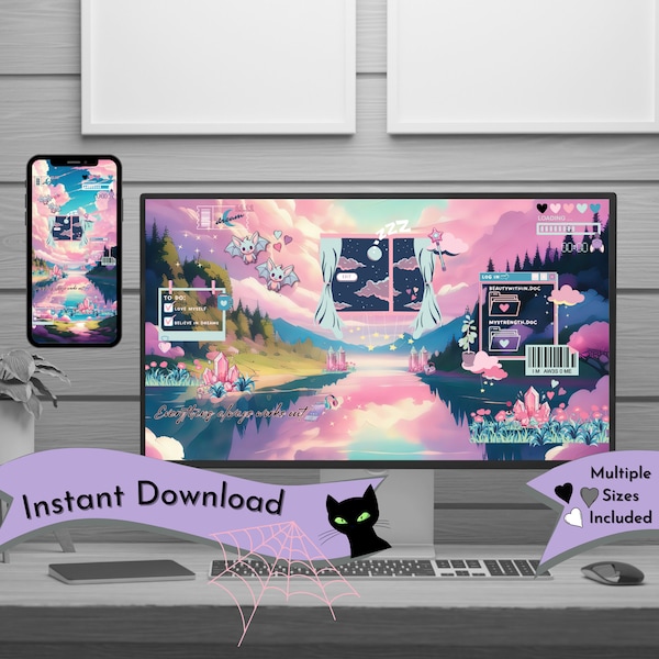 Gamer Desktop Wallpaper Anime Pastel Computer Background Kawaii Lofi Girl Gift Art Cozy Aesthetic Phone Background Ghibli PC Setup
