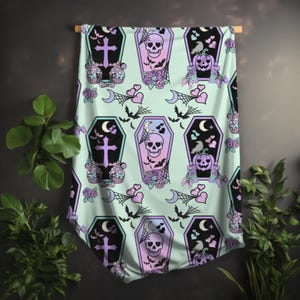 Pastel Goth Coffin Minky Velveteen Blanket Gothic Home Decor Cozy Pet Spooky Bedding Baby Blanket Halloween Blanket Mint