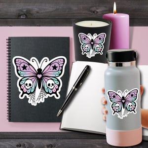 Pastel Goth Butterfly Sticker, Skull Halloween Sticker, Creepy Cute Insect Sticker, Gothic Laptop Sticker
