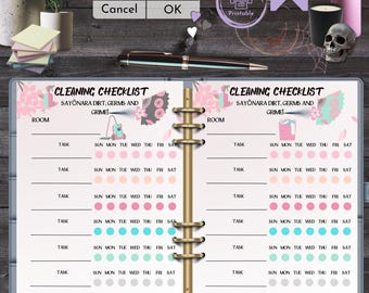 Cleaning Checklist | Printable Kawaii Chore Chart | Pink Sakura Tracker Planner Page | Household Cleaning Schedule Weekly Cleaning Planner