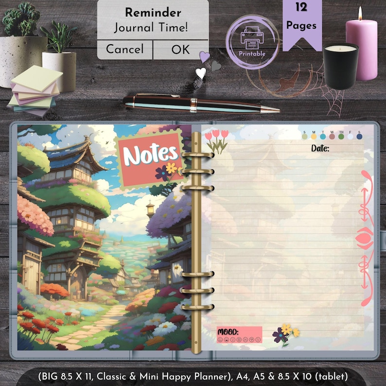 Ghibli Inspired Journal Pages | Lofi Anime Stationery | Forest Cozy Printable | Kawaii Planner Insert | Anime Diary | Instant Download image 6