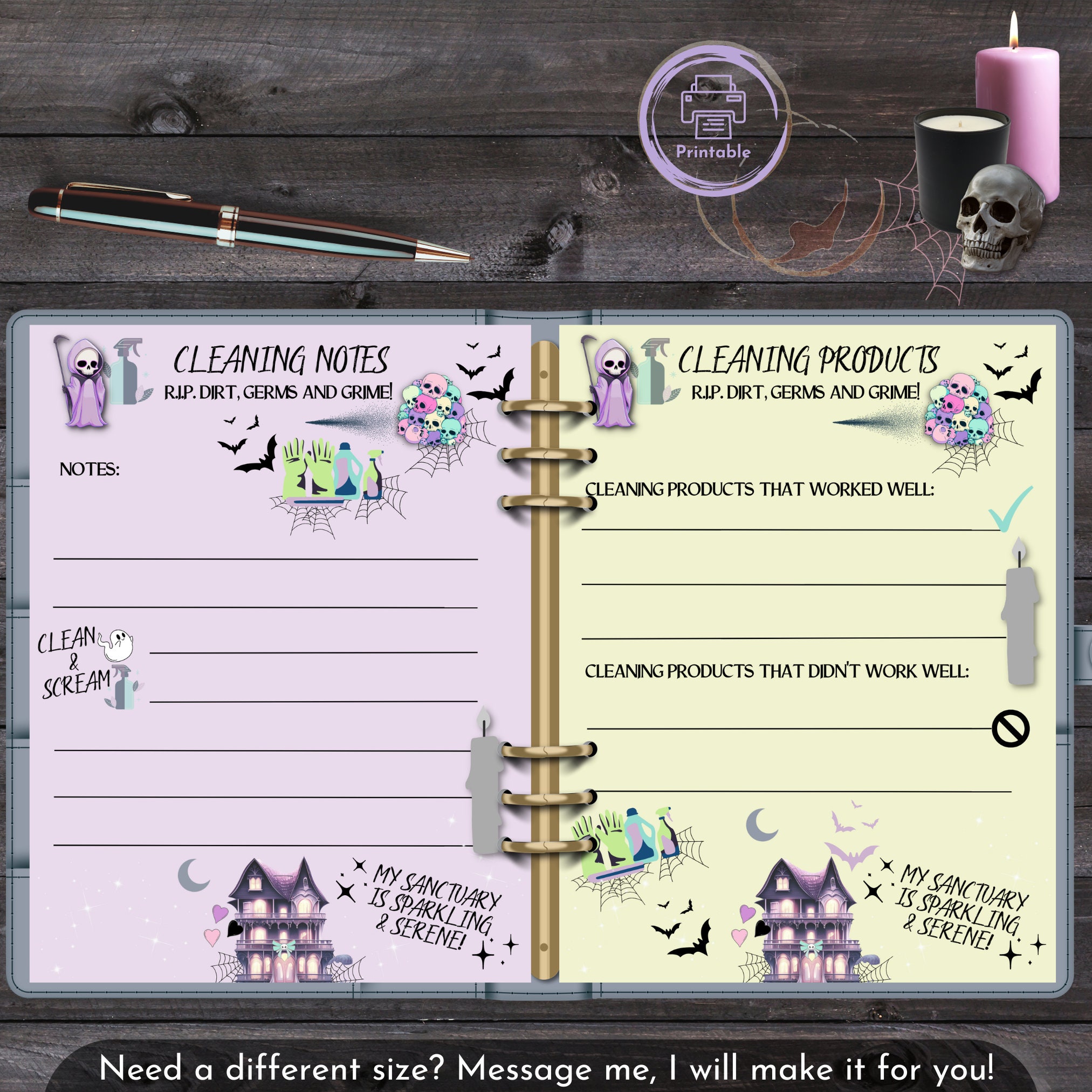Goth Planner Cleaning Checklist | Pastel Goth Chore Chart | Spooky Cute ...