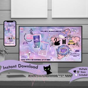 BTS Desktop Wallpaper | K-Pop PC Background | Purple Kawaii BTS Army Office Setup | Bts Computer Background | Lofi Galaxy Gaming Setup