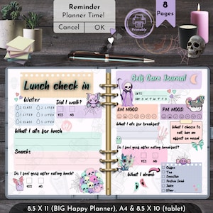 Goth Daily Self Care Tracker Creepy Cute Pastel Goth Planner Mood & Food Tracker Instant Download Kawaii Horror Journal Happy Planner ADHD