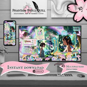 Sfondo desktop fatato / Sfondo per PC ispirato allo Studio Ghibli / Sfondo fantasy per computer / Configurazione di gioco in stile anime / Sfondo per cellulare pastello