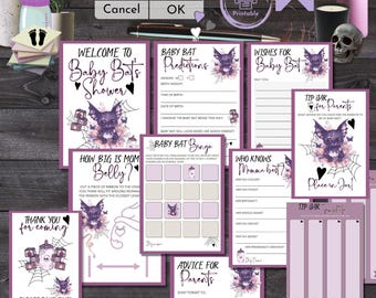 Gotisch babyshowerspel afdrukbaar | Feestbundel Spooky Bat Shower | Griezelig leuke feestdecoratiebundel | Alternatieve baby downloaden