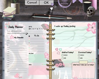 Sakura Daily Planner | Kawaii Cherry Blossom Self-Care Journal | Mood Tracker Download | Printable Mental Health Pink Japan Stationery
