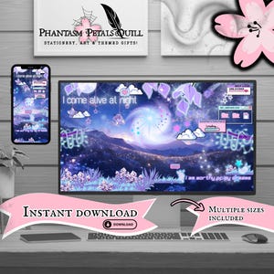 Sfondo desktop Lofi viola / Configurazione PC ispirata allo Studio Ghibli / Sfondo accogliente per computer da gaming / Configurazione gaming viola / Sfondo per PC e dispositivi mobili