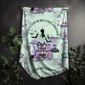 Pastel Goth Home Decor Throw Blanket Bedding Minky Velveteen Halloween Blanket Cozy Kawaii Goth Gift Spooky Baby Blanket Pet Blanket