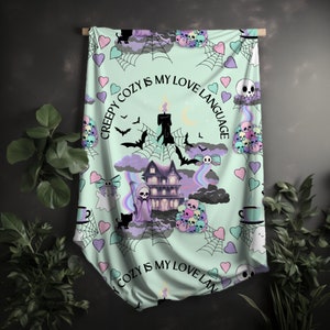 Pastel Goth Throw Blanket Creepy Cute Bedding Minky Velveteen Halloween Blanket Cozy Kawaii Goth Gift Spooky Baby Blanket Pet Blanket