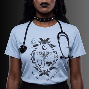 Spooky Nurse Shirt | Goth Nurse Tee | Night Shift RN Shirt | Alt Medical Staff Apparel | Spooky Healthcare Shirt | Creepy Nurse Gift image 6