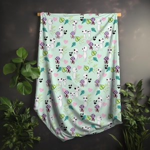 Kodama Blanket Japanese Forest Spirit Anime Throw Cozy Gamer Minky Velveteen Mint Kawaii Baby Blanket Pet Blanket
