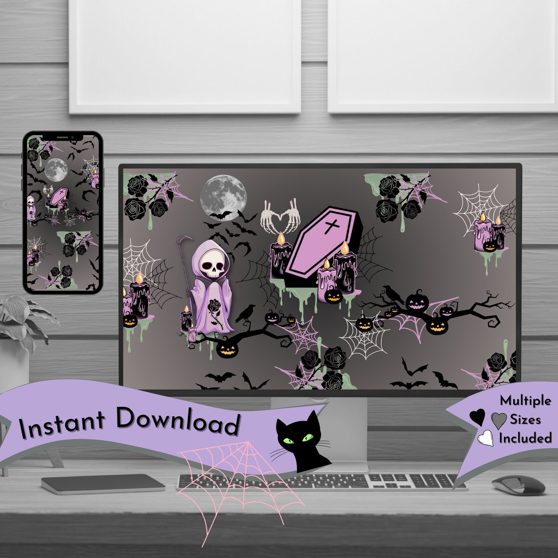 Goth Desktop Wallpaper | Spooky PC Background | Kawaii Ghost Computer ...