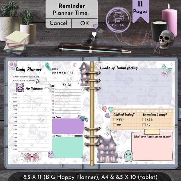 Goth Daily Planner Creepy Cute Pastel Stationery Pages Instant Download Spooky Cute Horror Wellbeing Worksheet Happy Planner