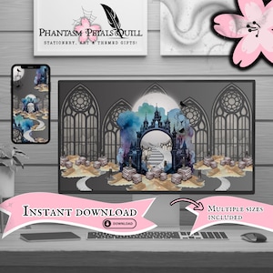 Sfondo per desktop con libri gotici / Sfondo gotico per PC e configurazione gaming / Sfondo dark fantasy per computer / Sfondo per cellulare con cattedrale e libri