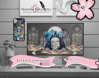 Gothic Bücher Hintergrundbilder | Goth PC Hintergrund Gaming Einrichtung | Computer Hintergrund schwarz weiß | Handy Wallpaper für Bücherwurm Kathedrale