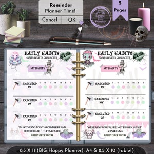 Goth Daily Habit Tracker Creepy Cute Pastel Gothic Planner Instant Download Kawaii Horror Halloween Vamp Happy Planner Goal Tracker ADHD
