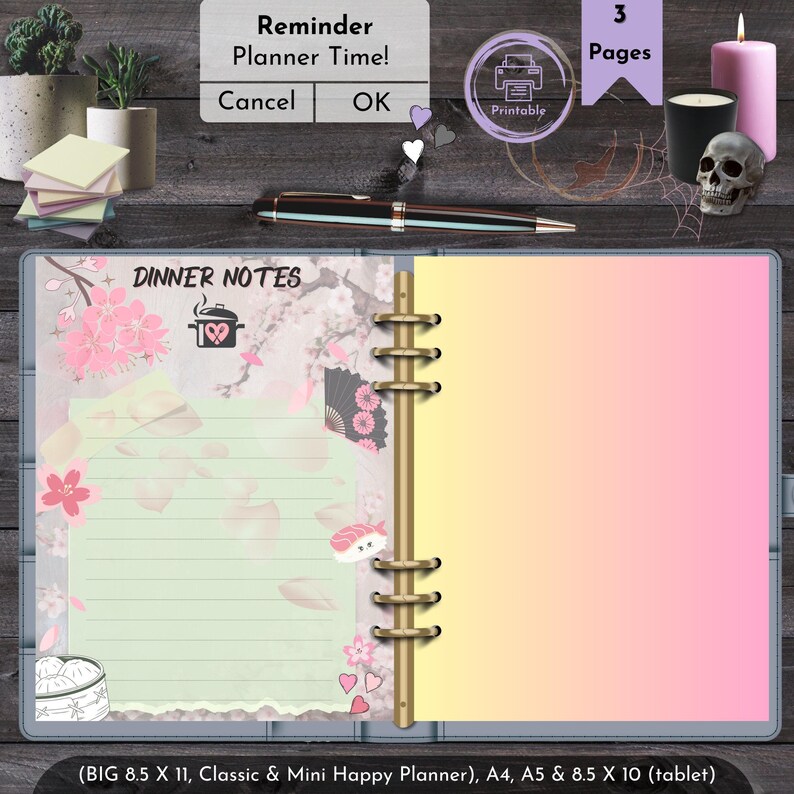 Printable Meal Planner Template Pink Kawaii Design Weekly Dinner Planning Schedule Cherry Blossom Sakura Aesthetic Grocery Shopping Checklist List Tracker Daily Menu Organization Tool Download Pastel Kitchen Essential Cute Planning Page