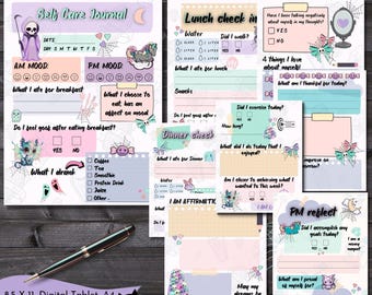 Goth Planner Daily Self Care Tracker | Creepy Cute Mental Health Pastel Planner | Printable Mood Food Tracker | Digital Kawaii Journal ADHD