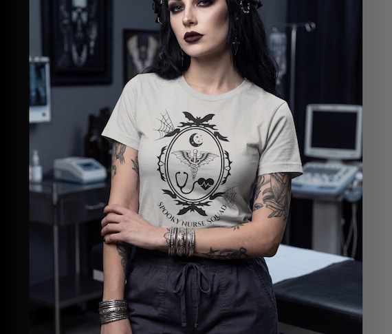Spooky Nurse Shirt | Goth Nurse Tee | Night Shift RN Shirt | Alt Medical Staff Apparel | Spooky Healthcare Shirt | Creepy Nurse Gift