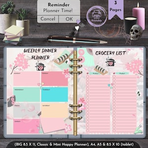 Pink Meal Planner Printable Template Weekly Dinner Planning Schedule Kawaii Cherry Blossom Design Pastel Aesthetic Kitchen Organization Daily Menu Tracker Grocery Shopping Checklist List Download Cute Planning Essential Home Cook Tool