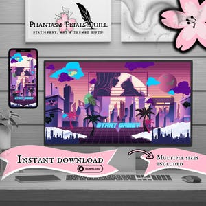 Sfondo desktop Vaporwave Gamer / Sfondo Cyber PC con ragazza anime / Sfondo per computer Lofi per configurazione gaming Kawaii Synthwave / Sfondo per cellulare