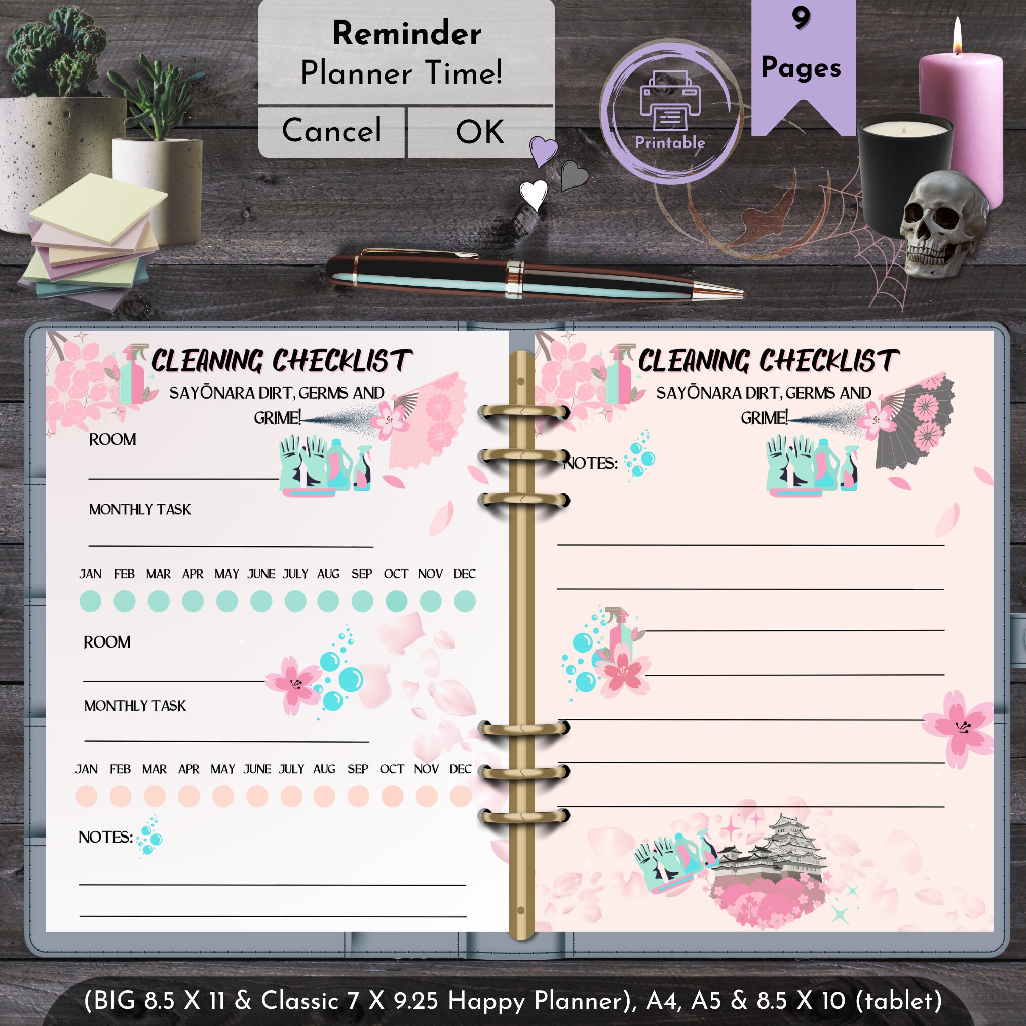 Pink Cherry Blossom Cleaning Checklist Tracker Daily Weekly Monthly ...
