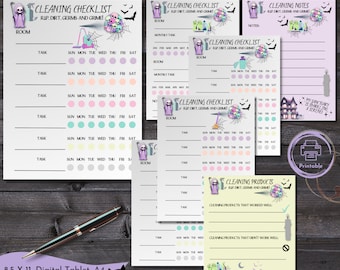 Goth Planner Cleaning Checklist | Pastel Goth Chore Chart | Spooky Cute To-Do List ADHD Printable | Kawaii Aesthetic Weekly Monthly Planner