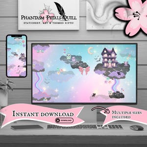 Sfondo desktop gotico pastello / Sfondo per PC carino e spettrale / Sfondo per computer gotico morbido / Configurazione di gioco alternativa kawaii / Sfondo per telefono inquietante