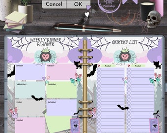 Gothic Dinner Planner Pastel Goth Grocery List Creepy Cute Menu Schedule Kawaii Shopping List Spooky Cute Tracker Happy Planner