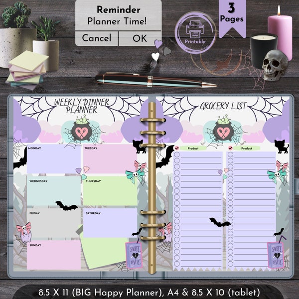 Gothic Dinner Planer Pastel Goth Grocery List Gruselig Niedlich Menü Ablaufplan Kawaii Einkaufsliste Spooky Niedlich Tracker Happy Planner