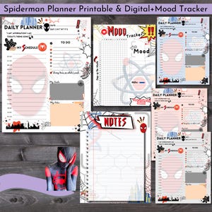 Spider man Planner Peter Parker Mood Tracker Printable Nerd Gift Superhero Miles Morales Comic Lover Spider verse Happy Planner Page ADHD