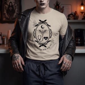 Alternative Fashion Tee Spooky Nurse Squad Shirt Night Shift Design Healthcare Worker Gift Gothic Style Apparel Medical Staff Present Creepy Cute Aesthetic Dark Clothing Option Halloween Costume Idea Nursing Student Gift Professional Wear