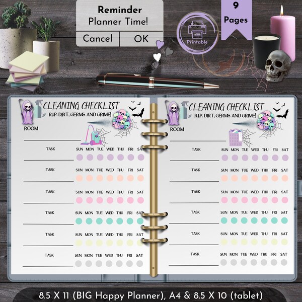 Goth Cleaning Checklist Tracker Pastel Daily Weekly Monthly Schedule Creepy Cute Happy Planner House Clean Spooky To Do Chore Chart ADHD