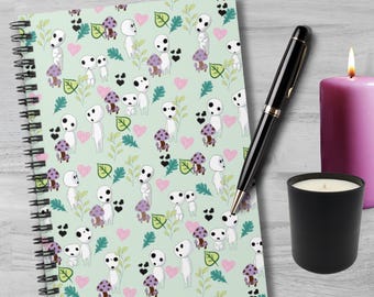 Kodama Notebook | Japanese Anime Journal | Cozy Gamer Notebook | Kawaii Mint Lined Anime Notebook | Otaku Gift | Japanese Office Planner