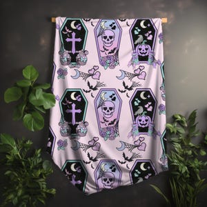 Pastel Goth Coffin Minky Velveteen Blanket Gothic Home Decor Cozy Pet Spooky Bedding Baby Blanket Halloween Blanket Pink