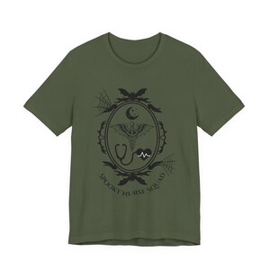 Spooky Nurse Shirt | Goth Nurse Tee | Night Shift RN Shirt | Alt Medical Staff Apparel | Spooky Healthcare Shirt | Creepy Nurse Gift image 10