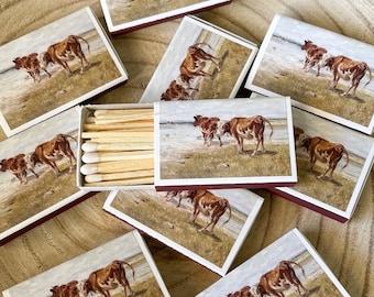 Cattle Match Set | Cattle Art | Vintage Art Landscape | Candle Match Box