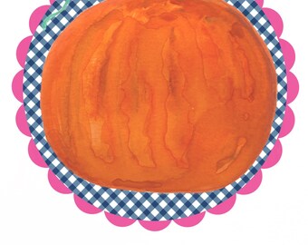 pink Pumpkin watercolor classic gingham scallop girl