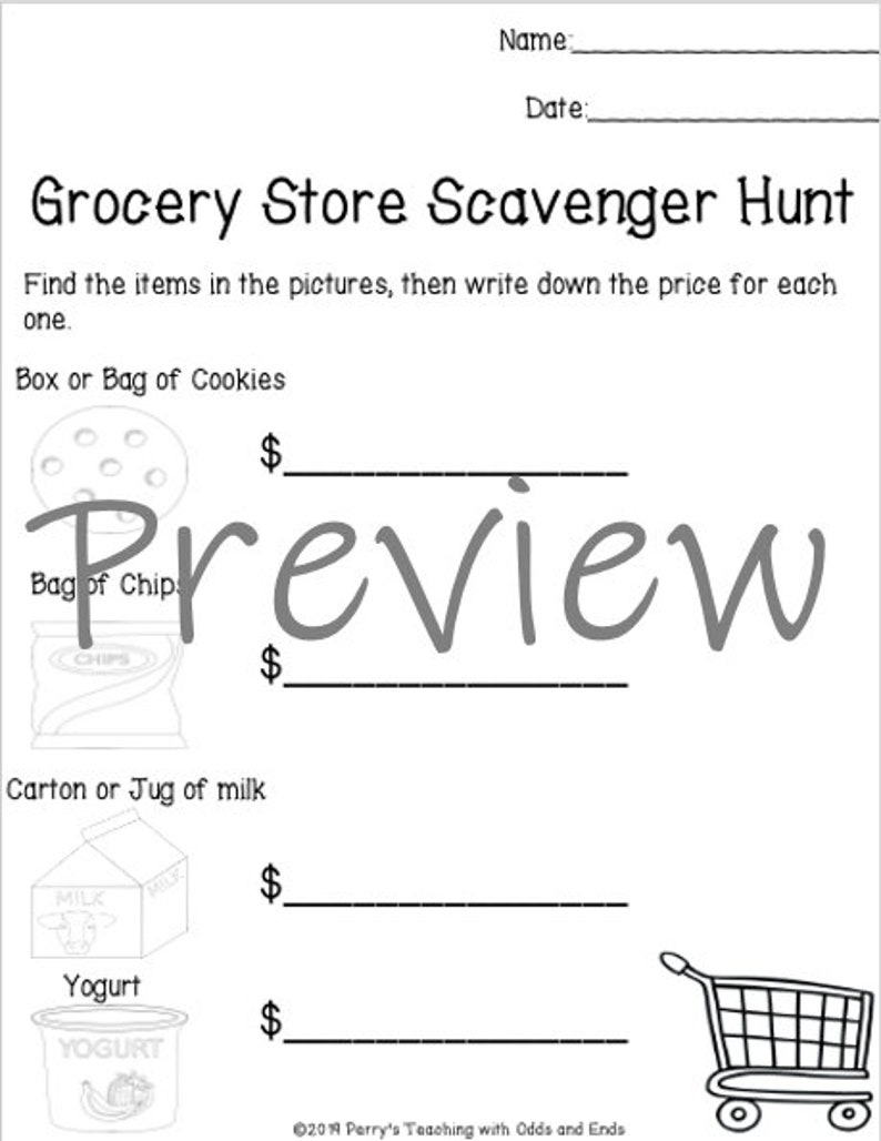 Homeschool Grocery Store Scavenger Hunt Activity - Etsy