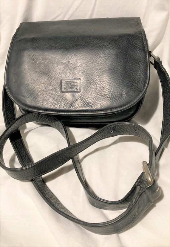 Vintage Burberry Black Leather Shoulder cross Body Purse Etsy
