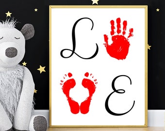 LOVE Handprint Footprint Mother's Day Gift Baby Love Hand and Foot Prints xoxo Gift Keepsake Activity DIY Fun Cute Craft Handprint Art Gift