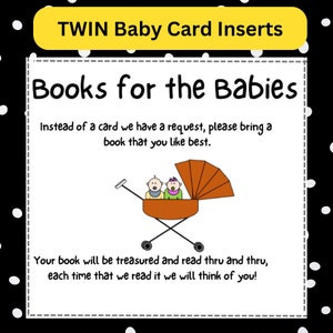 Leuk, leuk en gemakkelijk! Tweeling babyshowerboeken voor baby's, afdrukbare kaart, digitale download, kinderwagenbuggy, klassiek, schattig, leuk verzoek