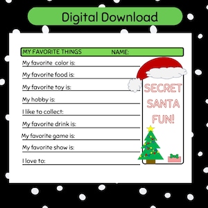 Cute Secret Santa Template Fun Printable Christmas Gifting Kids Party Gift Exchange Teachers Secret Santa Questionnaire Template Gift Ideas