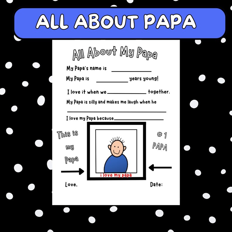 Card All About My PAPA Printable Fun Template Keepsake Card Gift Kid ...