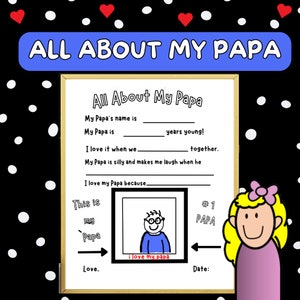 Bonito, divertido e fácil! Tudo sobre meu papai: questionário sobre o papai, cartão de atividades para crianças para o retrato do papai, tudo sobre o papai, dia dos pais