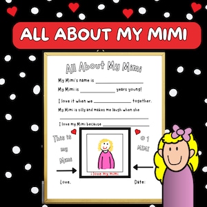 All About My Mimi – Personalized Portrait Coloring Page & Questionnaire | DIY Gift for Grandparents Day or Birthday