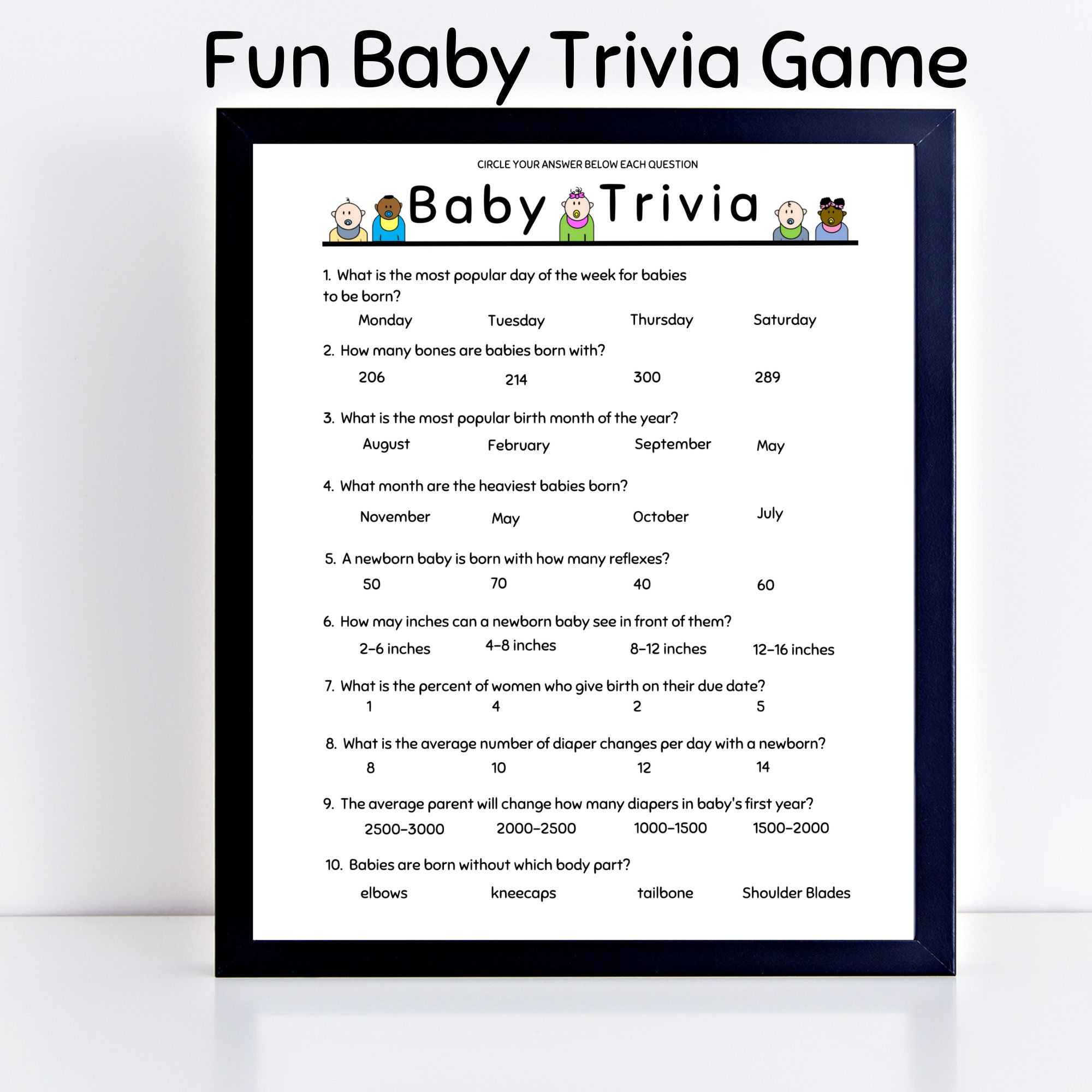 Trivia for Baby Shower Activity Group Game Baby Trivia Questionnaire